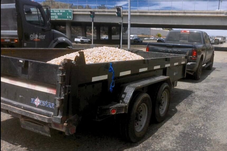 CHP's commercial vehicle troopers find multiple violations on pickup hauling uncovered load of rocks