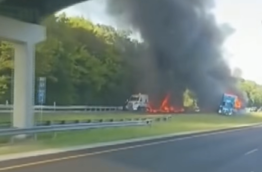 Fire engulfs four tractor trailers in crash that took one driver’s life