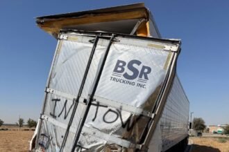CHP demands corrective action after spotting big rig driving with half its trailer dangling off