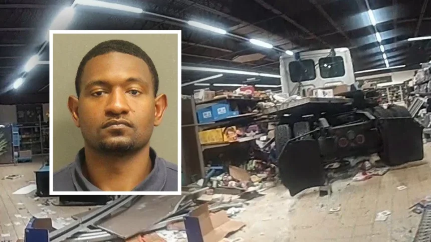 Driver hauling groceries arrested after driving straight into store front on purpose 