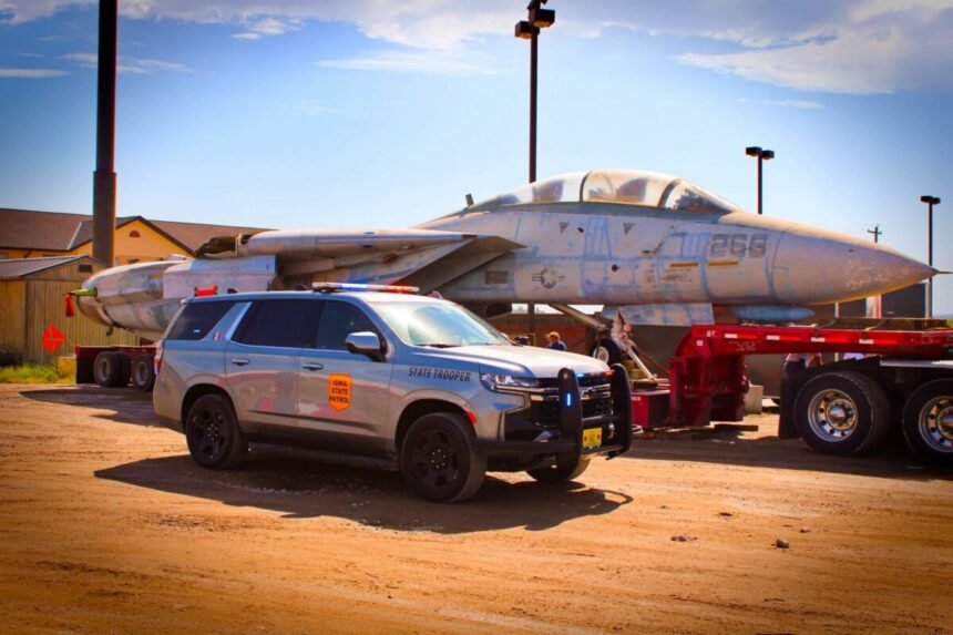F-14 Tomcat aircraft hauled by semi truck from Florida to Colorado museum