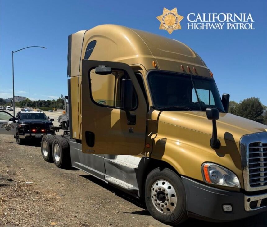 CHP finds fake paper license plate, no logbook, and wrong driver's license after big rig skips weigh station