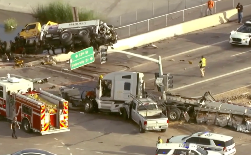 Brake failure suspected cause in crash involving commercial vehicles on I-10 overpass