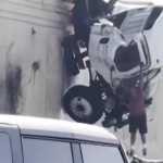 Watch this truck driver jump from a dangling truck cab as good samaritans try to help
