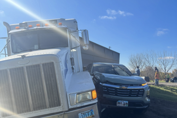 North Dakota troopers ask motorists to use caution passing after SUV strikes turning commercial vehicle